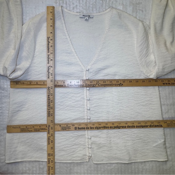 Madewell V-Neck Buttondown Blouse Top Shirt in Cream Off White Size XL - Picture 4 of 7